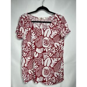 Zapelle Shirt Red & White Floral Hawaii Size Medium Lightweight Flowy